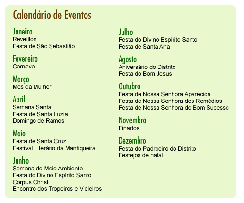 Calendario de Eventos em São Francisco Xavier